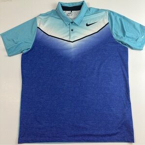 Nike Golf Dri-Fit Polo Shirt XL Blue Gradient Fade Standard Fit Athletic EUC